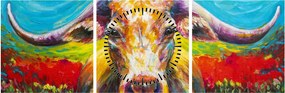 Tablou - Vacă pictată (cu ceas) (90x30 cm)