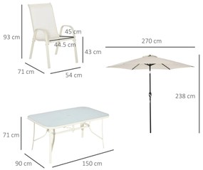 Outsunny Set Complet Mobilier de Gradina 8 Piese, Masa, Scaune, Umbrela de Soare cu Inclinare, Aluminiu, Design Elegant, Alb Crem | Aosom Romania