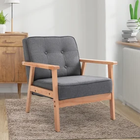 HOMCOM Fotoliu Vintage Stil Scandinav Moale și Confortabil Capitonat cu Butoni, 64,5x70x74 cm, Gri | Aosom Romania