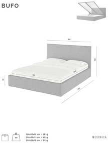 Pat matrimonial bej tapițat cu spațiu de depozitare cu somieră 160x200 cm Bufo – MESONICA