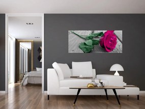 Tablou - Trandafir roz cu tulpina verde (120x50 cm)