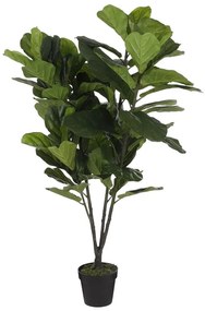 Planta artificiala Ficus Lyrata, Azay Design, bogat in frunze mari, verde inchis, din poliester, pentru interior, in ghiveci negru, inaltime 150cm
