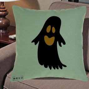 Perna Decorativa Halloween Fantoma Neagra cu Ochi Portocalii, 40x40 cm, Verde, Husa Detasabila, Perna Inclusa, BEKZ®