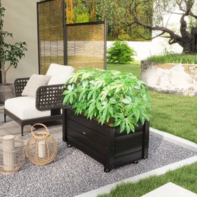 Outsunny Jardinieră de Grădină din Lemn de Brad cu Roti și Orificiu de Drenaj, Captuseală din Material Netesut, 89x48x47 cm | Aosom Romania