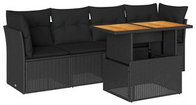 3326876 vidaXL Set mobilier de grădină cu perne, 5 piese, negru, poliratan