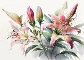 Tablou pe sticlă - Crinii, ilustrații (70x50 cm)