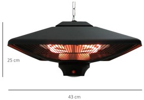 Lampa pentru Incalzire la Exterior cu Lumini LED, lampa pentru balcon, terasa Putere 1000/2000W si Telecomanda, 43x43x25cm Outsunny | Aosom RO