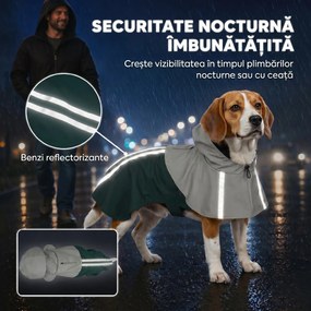 PawHut Haină Impermeabilă pentru Câini cu Glugă, Orificiu pentru Lesă și Benzi Reflectorizante, Talie Medie, Verde | Aosom Romania