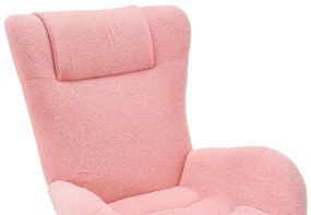 Fotoliu balansoar de relaxare cu spătar ergonomic și brațe de suport, din catifea Teddy confortabilă, Roz