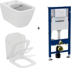 Set vas WC suspendat Ideal Standard I.life B cu capac slim softclose si set rezervor cu cadru incastrat si clapeta alba