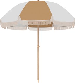 Outsunny Umbrelă de plajă cu franjuri Ø175 cm Umbrelă pentru terasă exterioară cu înălțime reglabilă Înclinare 30° Alb și Bej | Aosom Romania