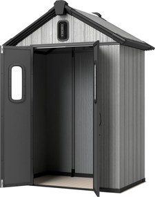 Outsunny Șură Grădină 160L x 98P x 217A cm, Plastic, Uși duble încuiabile, Gri | Aosom Romania