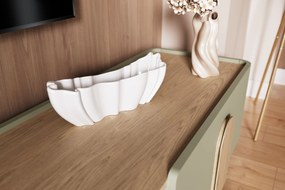 Comodă TV Amilio 170 cm cu sertar pe picioare - eucalipt / stejar baltic dune / mânere stejar natural