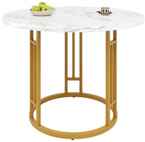 Masă rotundă pentru 4 persoane, Alb+Auriu | Aosom Romania