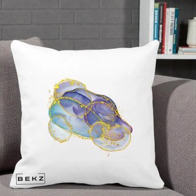 Perna Decorativa Abstract Acuarela Albastru-Mov cu Cercuri Aurii, 40x40 cm, Alba Mata, Husa Detasabila, Perna Inclusa, BEKZ®