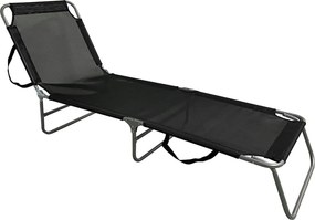 Sezlong gradina KELEO, negru/gri, plasa/otel, 58x182x79 cm