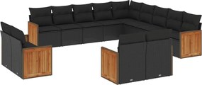 vidaXL Set mobilier de grădină cu perne, 13 piese, negru, poliratan