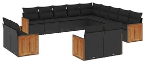 3260606 vidaXL Set mobilier de grădină cu perne, 13 piese, negru, poliratan