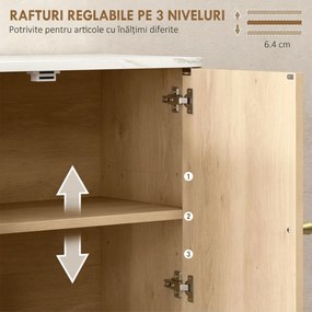 HOMCOM Dulap de Baie de Perete cu Raft Deschis și Uși Decorate Stejar | Aosom Romania