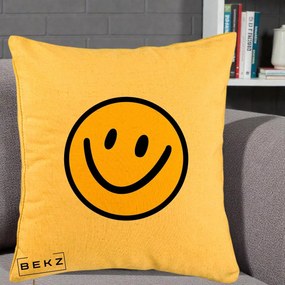 Perna Decorativa Smiley Face Galben Clasic, 40x40 cm, Galben, Husa Detasabila, Perna Inclusa, BEKZ®