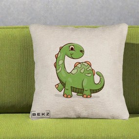 Perna Decorativa Brontosaur Verde Simpatic, 40x40 cm, Bej Canapea, Husa Detasabila, Perna Inclusa, BEKZ®