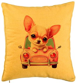 Perna Decorativa, Model Chihuahua Love, 40x40 cm, Galben, Husa Detasabila, Burduf