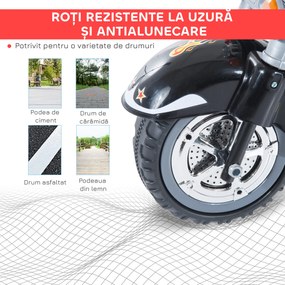 HOMCOM Motoretă Electrică pentru copii 3-6 ani cu 3 Roți, Sunete și Lumini, 92x53x67cm,Negru  | Aosom Romania
