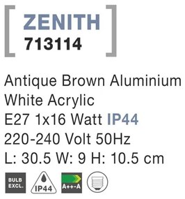 Aplica de perete pentru exterior IP44 ZENITH maro antic NVL-713114