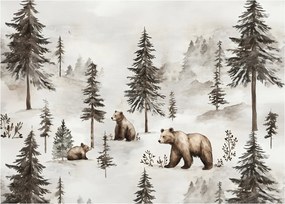 Tablou pe sticlă - Pădure cu Urși (70x50 cm)