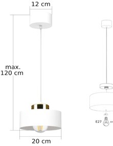Lustră IGNIA suspendată pe cablu, 1xE27/60W/230V, alb/auriu