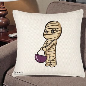 Perna Decorativa Halloween Mummy Kawaii cu Cos, 40x40 cm, Crem Reliefat, Husa Detasabila, Perna Inclusa, BEKZ®
