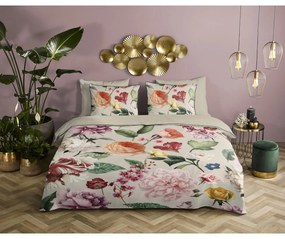 Lenjerie de pat bej din bumbac satinat pentru pat dublu, extinsă 200x220 cm Fiori – Descanso