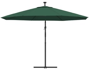 Umbrela de consola cu LED si stalp de metal, verde, 350 cm Verde, 350 cm