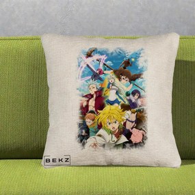 Perna Personalizata Nanatsu no Taizai Cele Sapte Pacate Mortale Anime, 40x40 cm, Bej Canapea, Husa Detasabila, Perna Inclusa, BEKZ®