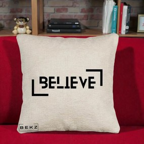 Perna Decorativa Believe Minimalist, 40x40 cm, Bej Canapea, Husa Detasabila, Perna Inclusa, BEKZ®