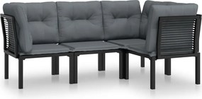 vidaXL Set mobilier de grădină, 4 piese, negru și gri, poliratan