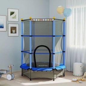 HOMCOM Trambolină Elastică pentru Copii cu Plasă de Siguranță și Țevi Căptușite, Vârstă 3-10 Ani, Ø140x190 cm, Albastru | Aosom Romania