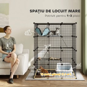 PawHut Căsuță pentru Pisici cu 4 Nivele, 3 Platforme de Sărit, Rampe, 5 Uși și Covoare Antiderapante, 105x105x140 cm, Negru | Aosom Romania
