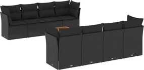 vidaXL Set mobilier de grădină cu perne, 9 piese, negru, poliratan