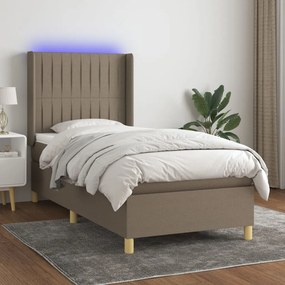 3139001 vidaXL Pat cu arcuri, saltea și LED, gri taupe, 90x190 cm, textil