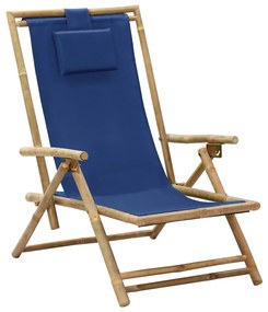 313025 vidaXL Scaun rabatabil de relaxare, bleumarin, bambus & țesătură