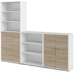 Bibliotecă modulară albă/cu aspect de lemn de stejar 268x222 cm Prima – Tvilum