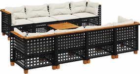 vidaXL Set mobilier de grădină cu perne, 9 piese, negru, poliratan