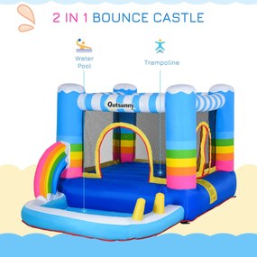 Castel Gonflabil pentru Copii Outsunny cu Trambulina si Piscina, Pompa Electrica Inclusa 290x200x155cm, Multicolor | Aosom Romania