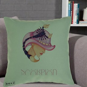 Perna Personalizata Zodiac Scorpion Cowgirl, 40x40 cm, Verde, Husa Detasabila, Perna Inclusa, BEKZ®