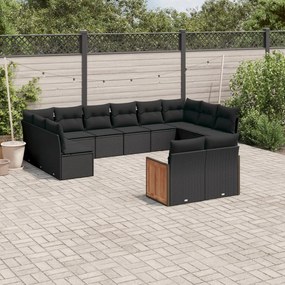 3260522 vidaXL Set canapele de grădină, 12 piese, cu perne, negru, poliratan