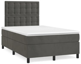 vidaXL Pat cu arcuri, saltea și LED, gri închis, 120x190 cm, catifea