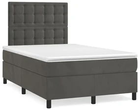 vidaXL Pat cu arcuri, saltea și LED, gri închis, 120x190 cm, catifea