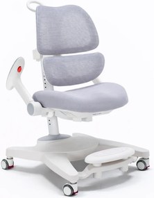 RESIGILAT- GROWFIT ERGO CARE JUNIOR PRO 360 – Scaun ergonomic reglabil pentru copii și adolescenți, cu spătar dublu adaptiv, suport lombar automat, cotiere 4D, roți cu blocare automată, ajustare completă 360°, Gri