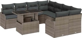 vidaXL Set de canapele pentru grădină cu pernă 9 pcs Gri Rattan poli